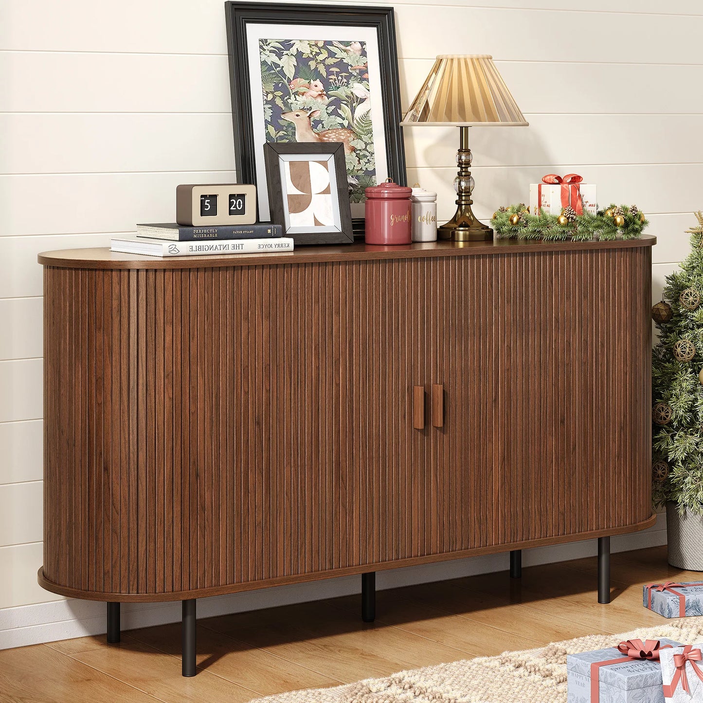 Sideboard Buffet Cabinet With Sliding Doors And Adjustable Shelf