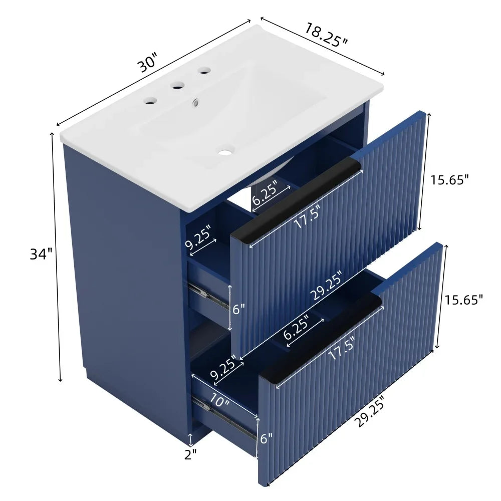QIZHIKUAJING Freestanding Vanity With Ceramic Sink And Soft Close Drawers