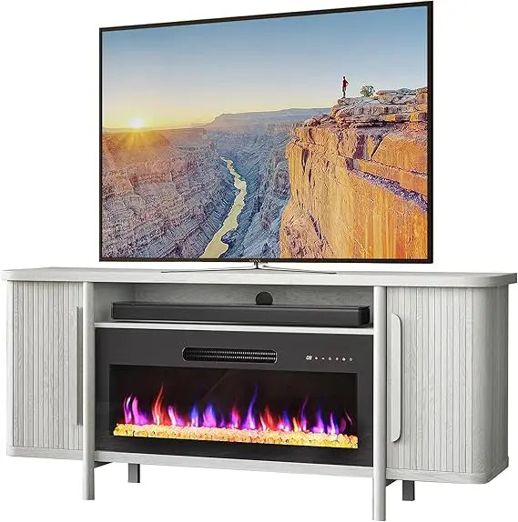 TV Stand With Electric Fireplace Heater Wood Console Entertainment Center