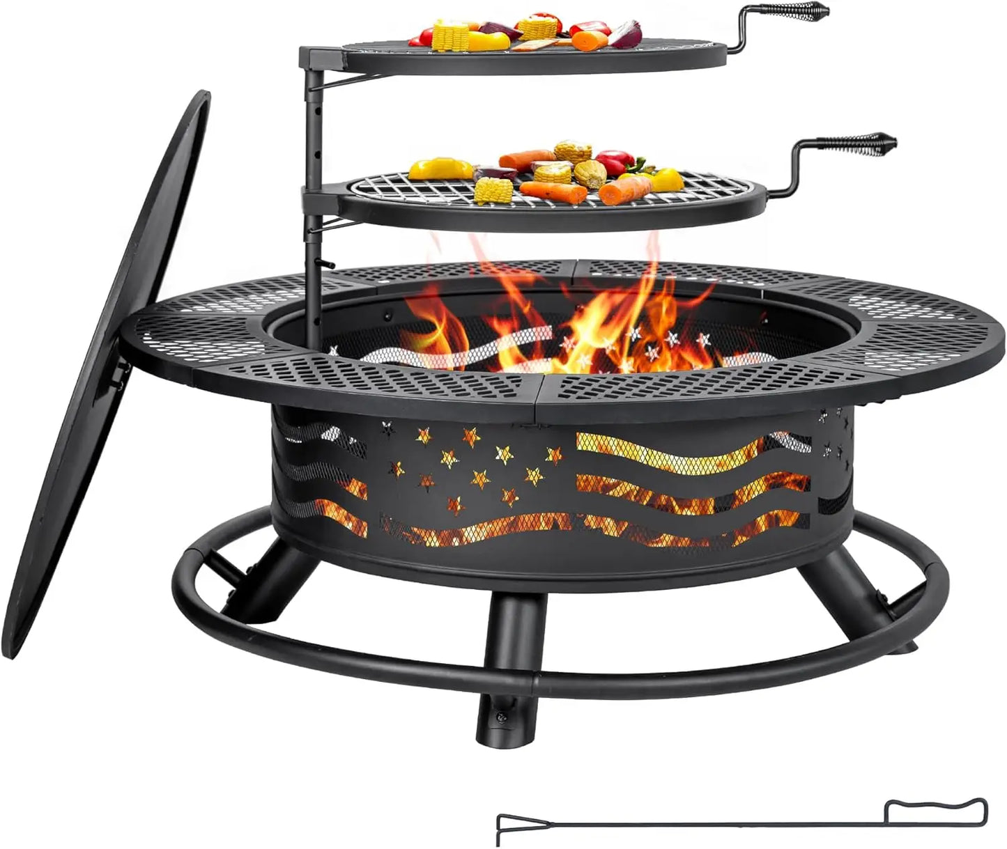 XMSJ Outdoor Fire Pit Grill With Cover And Two Grates