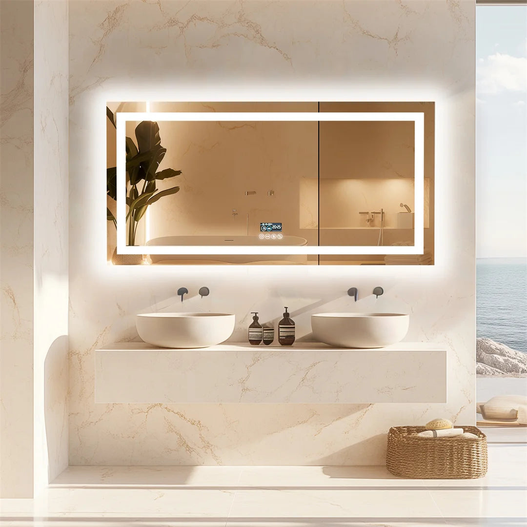 LUVODI Illuminated Bluetooth Bathroom Mirror With Anti Fog LED Vanity Speaker