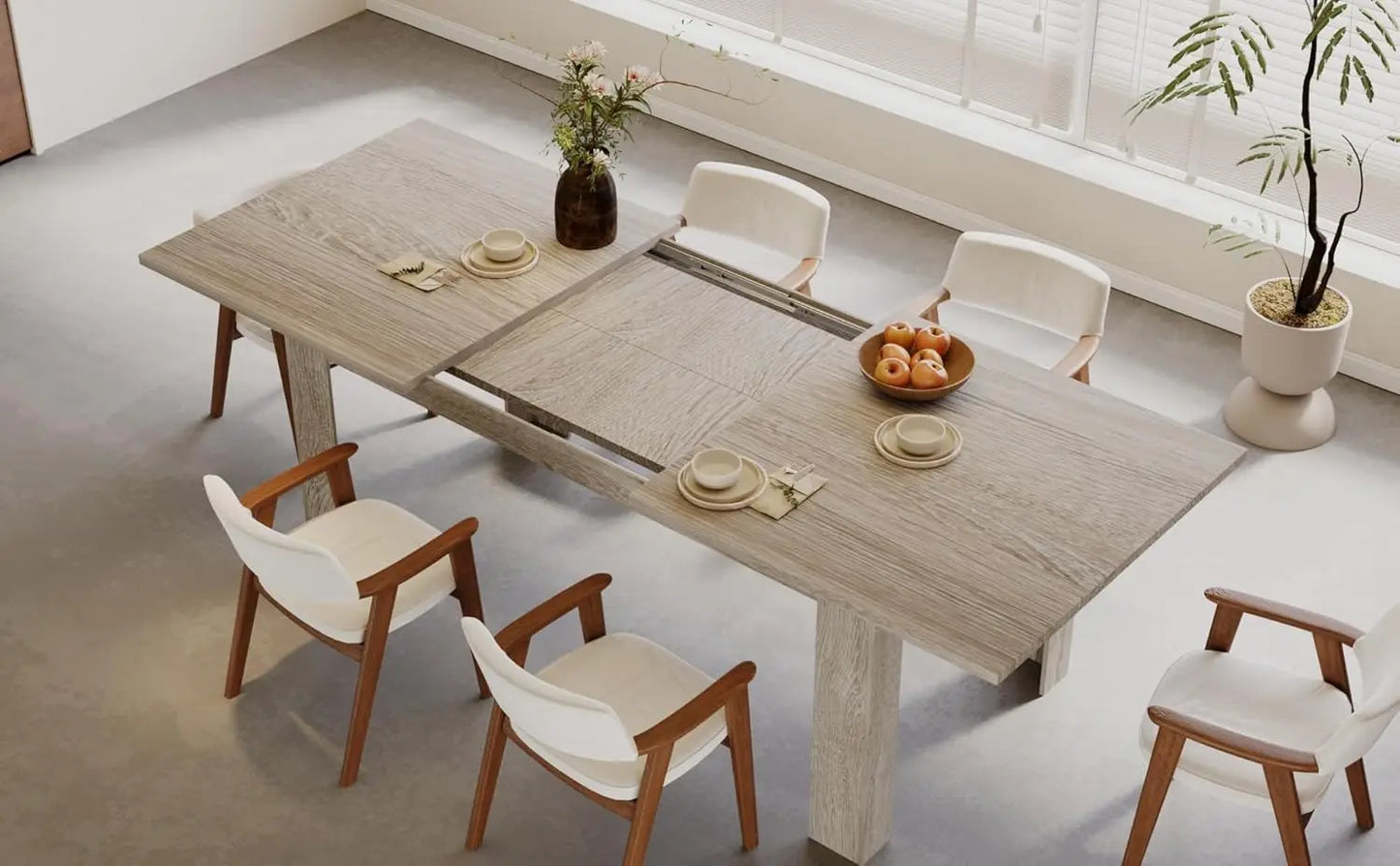 XMSJ Expandable Dining Table Rectangular Wooden Indoor Kitchen