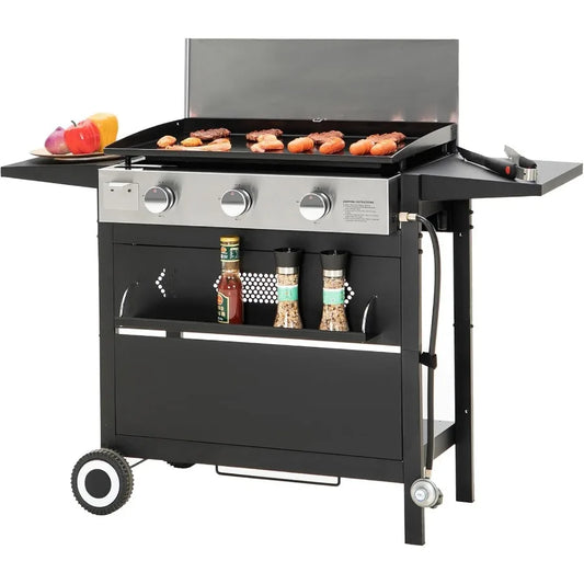 Flat Top Propane Gas Grill With Ceramic Cast Iron Griddle