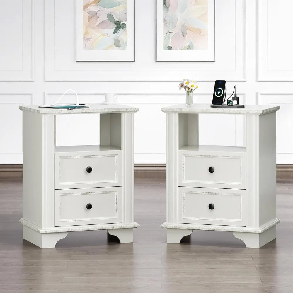 Ticify Nightstand Charging Station Wood Bedside Table