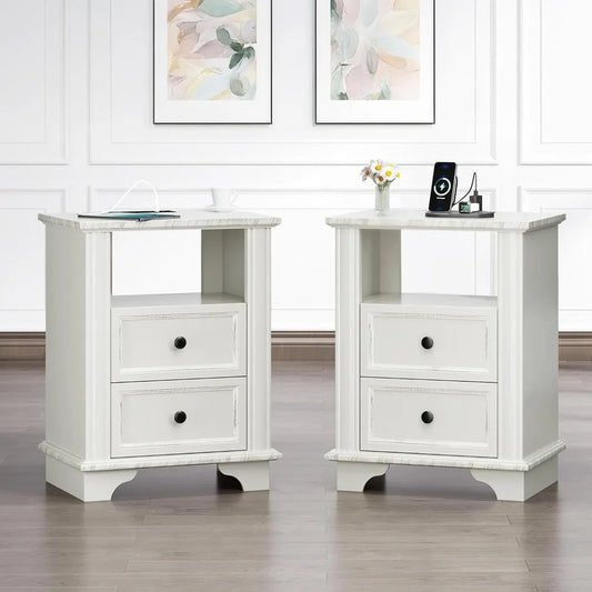 Ticify Nightstand Charging Station Wood Bedside Table