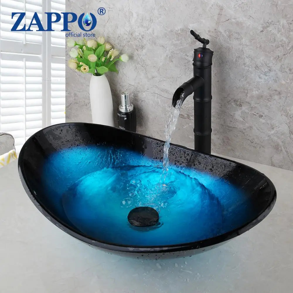 Torayvino ZAPPO Tempered Glass Vessel Sink with Waterfall Faucet