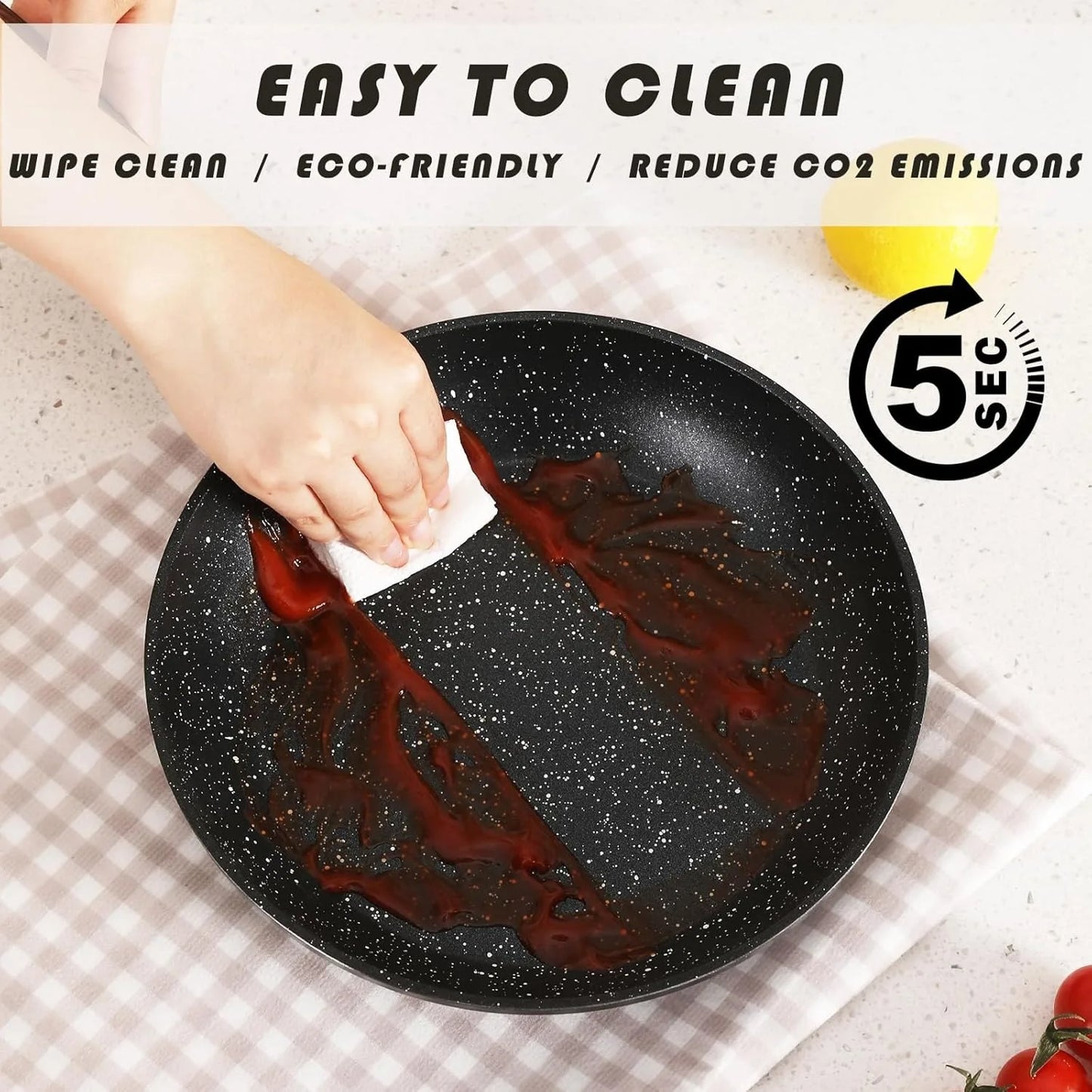 Nonstick Ceramic Cookware Set Six Piece Induction Ready Granite Pattern