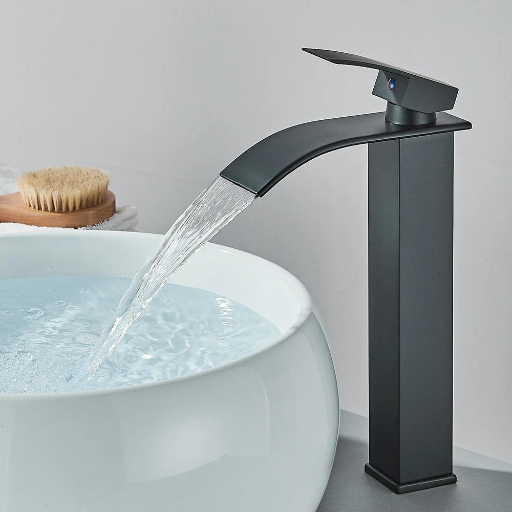 Quyanre Basin Faucet Waterfall Single Handle Hot Cold Mixer