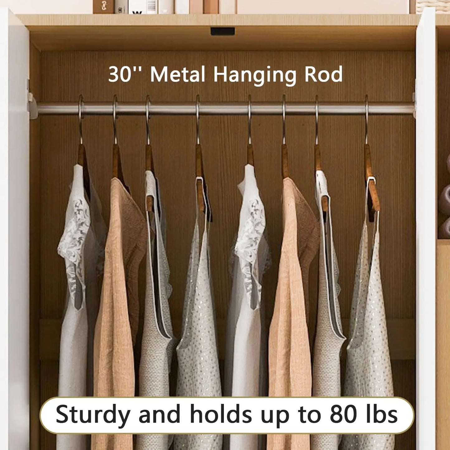 General Use Armoire Wardrobe Cabinet With Hanging Rod And Doors