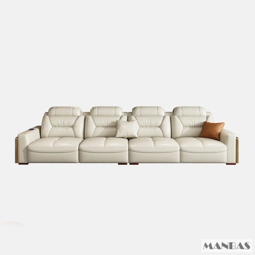 MANBAS Italian Genuine Leather L-Shaped Sectional Sofa Set USB