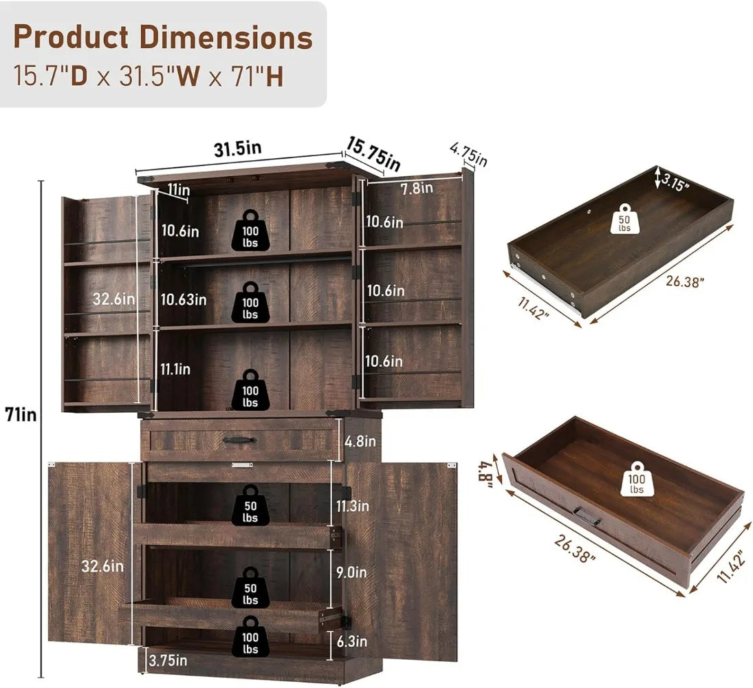 Nest N Yard Farmhouse Pantry Cabinet With 3 Drawers