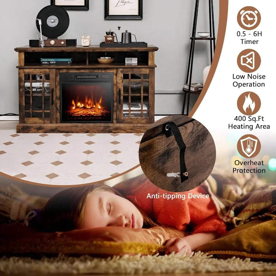 XMSJ Electric Fireplace TV Stand With Remote And Overheat Protection