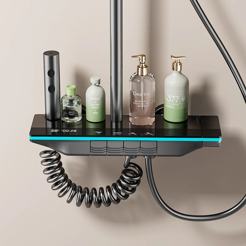 Brangdy Thermostatic Rainfall Shower Panel With Digital Display Handheld Wand