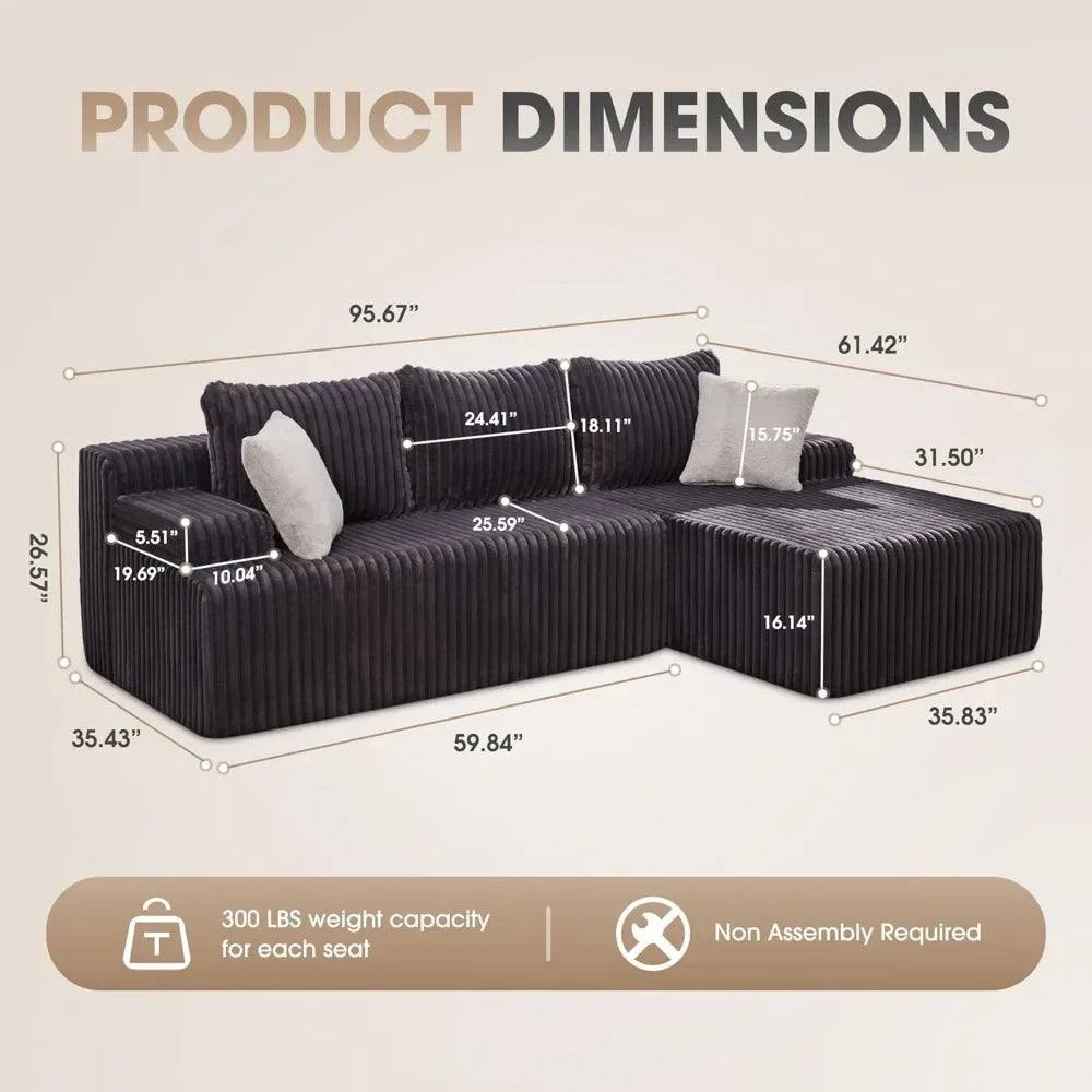 Modular Sectional Sofa L Shape Memory Foam Chaise Set