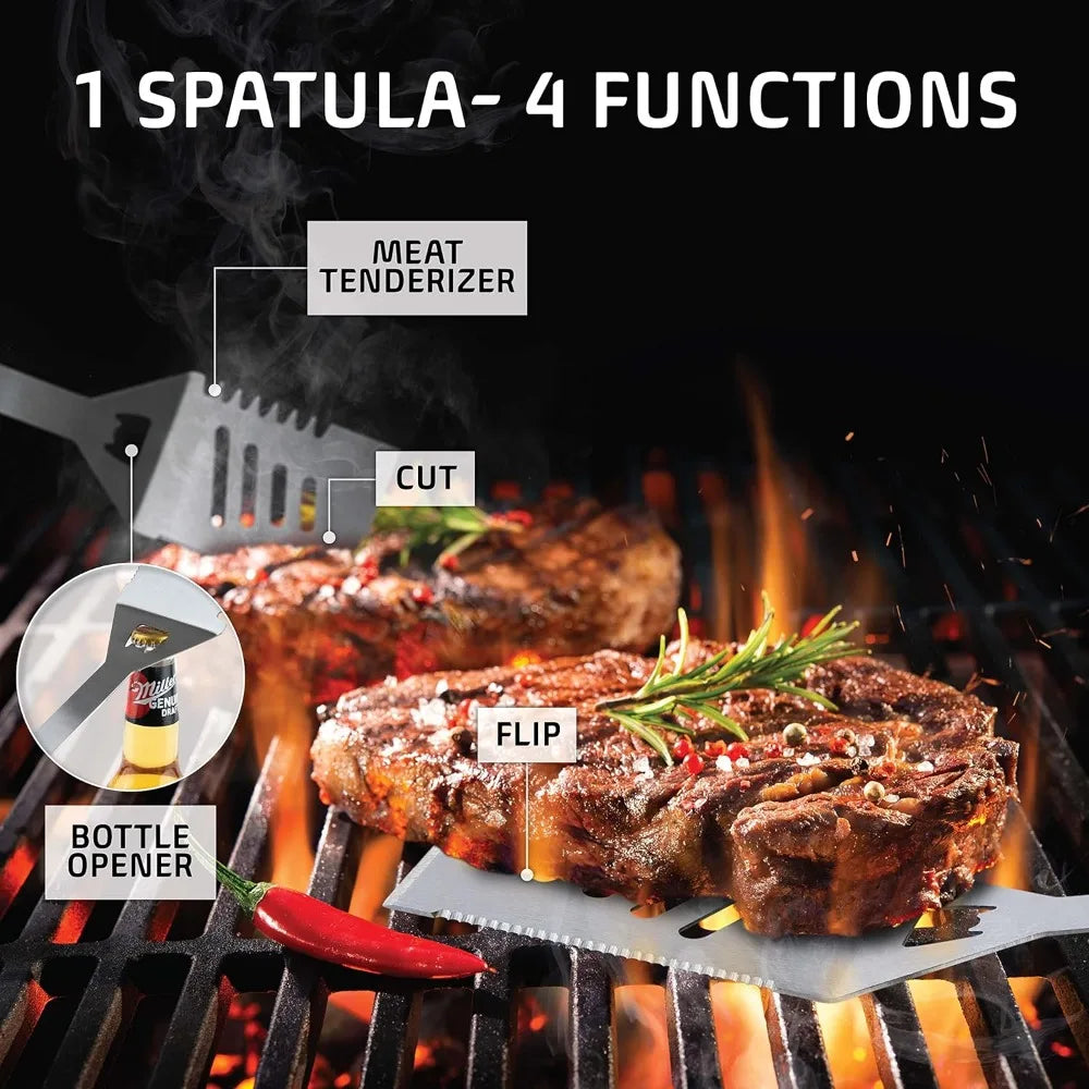 Heavy Duty Stainless Steel BBQ Grill Tools Set With Aluminum Case And Apron