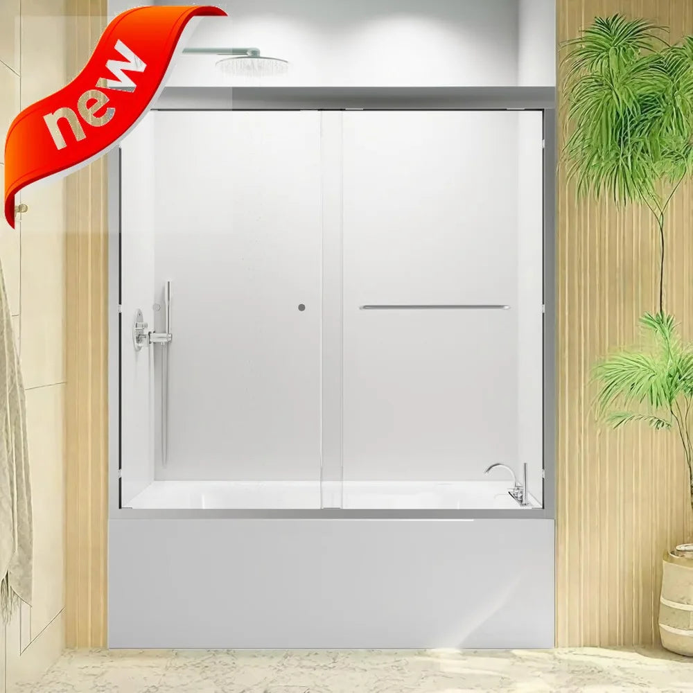 UbMelt Semi Frameless Double Sliding Shower Door With Tempered Glass