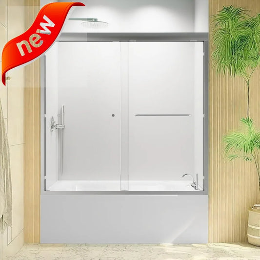 UbMelt Semi Frameless Double Sliding Shower Door With Tempered Glass