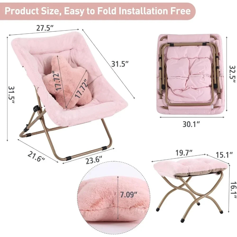 Comfy Saucer Chair With Ottoman Faux Fur Lounge Chair