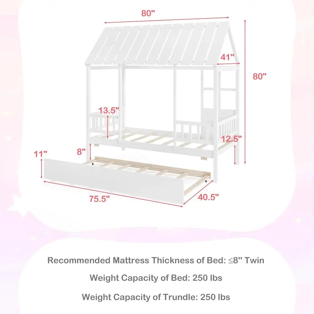 High-concerned House Bed With Trundle And Wooden Montessori Frame