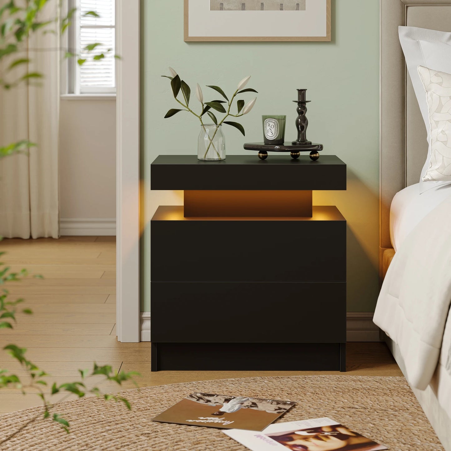 Cubehom LED Nightstands With Drawers And RGB Lighting