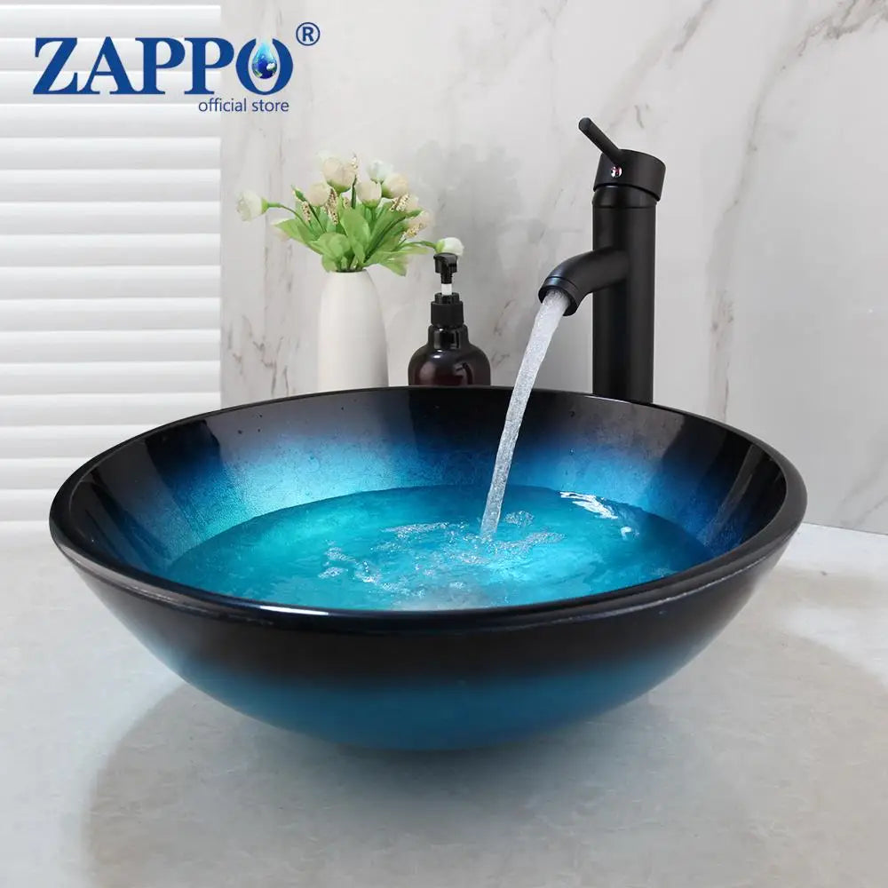 Torayvino ZAPPO Tempered Glass Vessel Sink with Waterfall Faucet