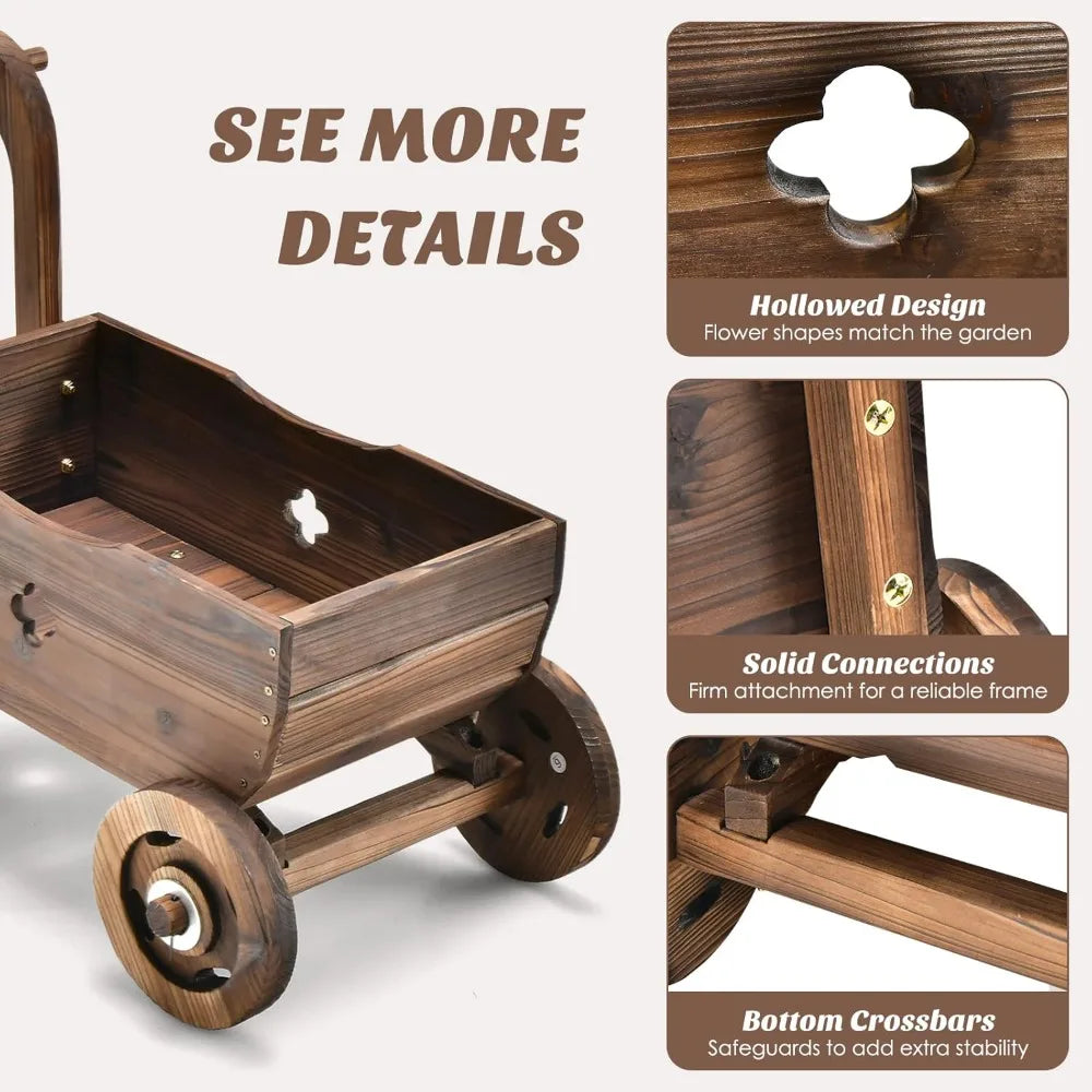 Hign Concerned Wagon Flower Planter Cart Rustic Wood Stand