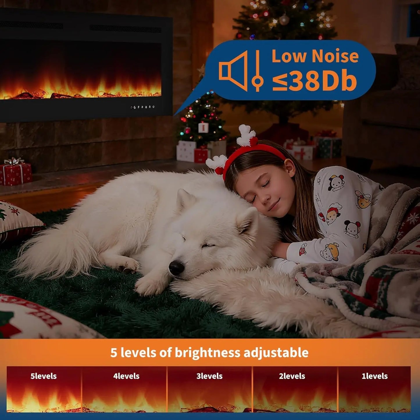 HiMISS 3D Electric Fireplace LED Flame Modes Wall Mounted Heater