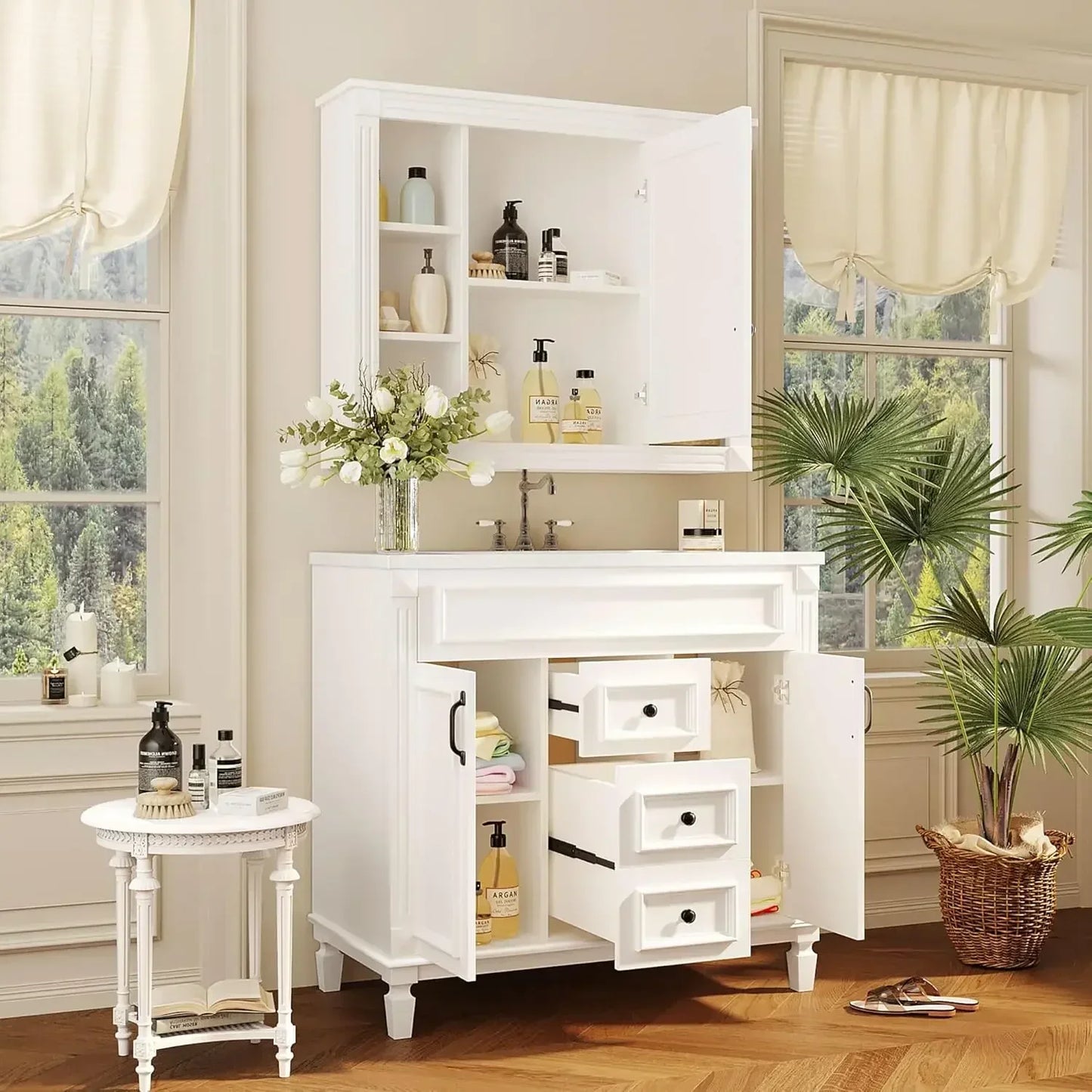 XMSJ Bathroom Vanity With Sink And Mirror Medicine Cabinet