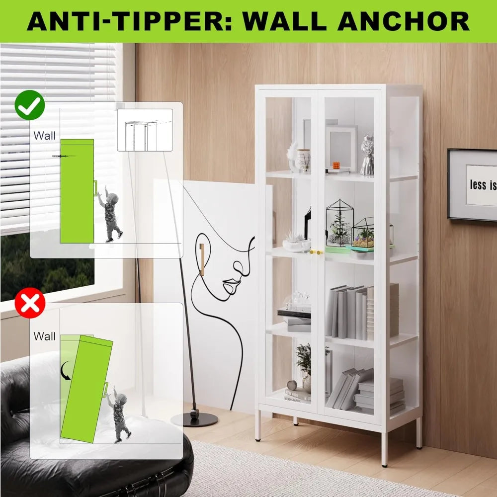 MKDK Glass Door Display Cabinet 4 Tier Tempered Glass Curio