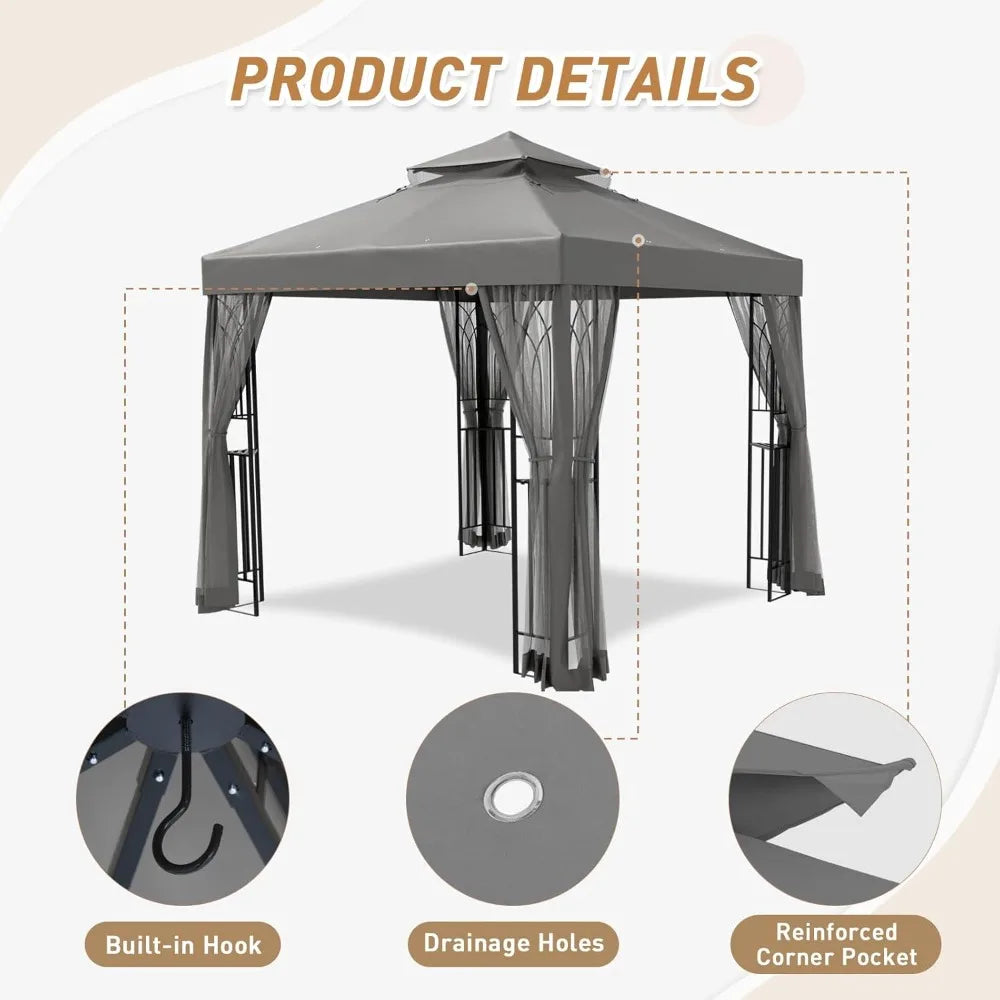 Hign-concerned Outdoor Gazebo Tent With Netting And Shelves