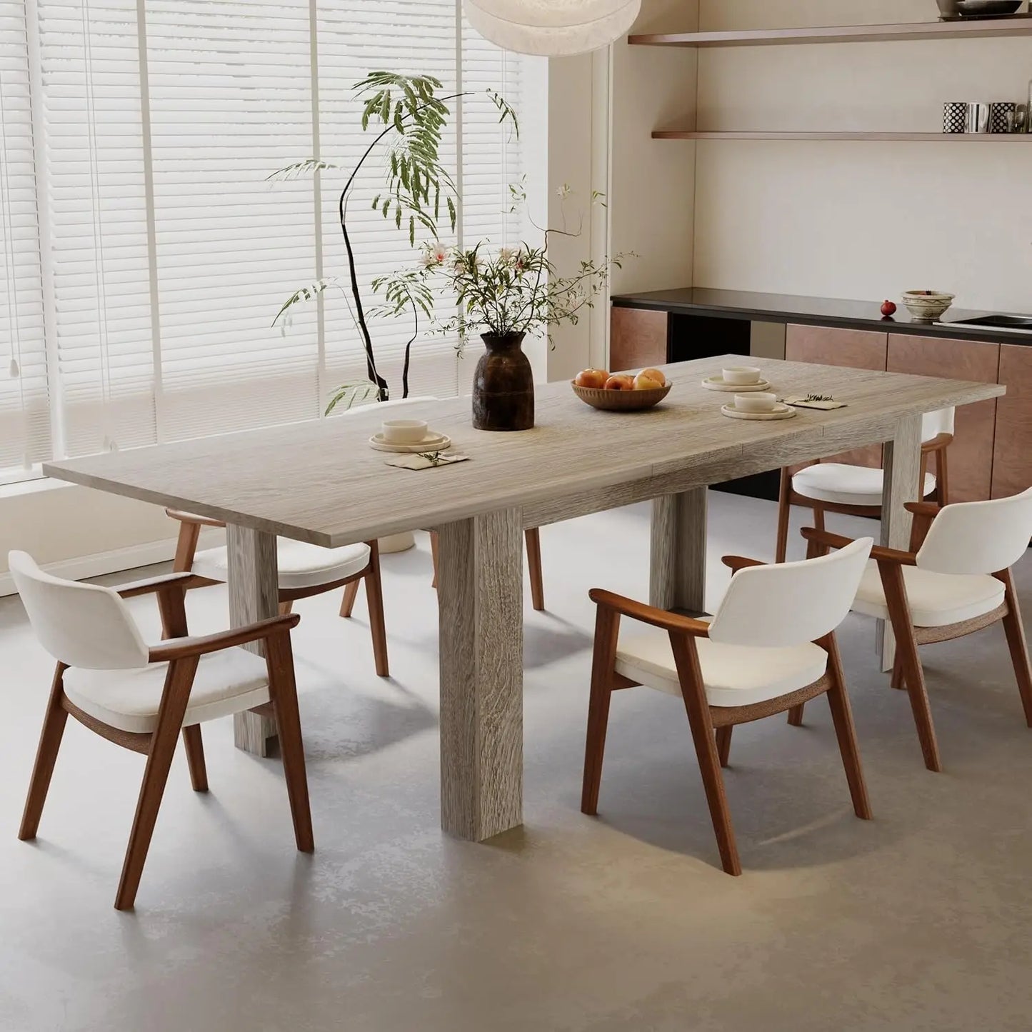 XMSJ Expandable Dining Table Rectangular Wooden Indoor Kitchen