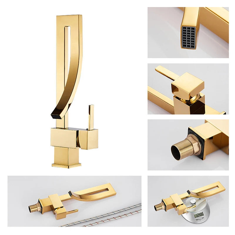 Wanmivezlo Brass Basin Faucet Deck Mounted Waterfall Mixer Taps