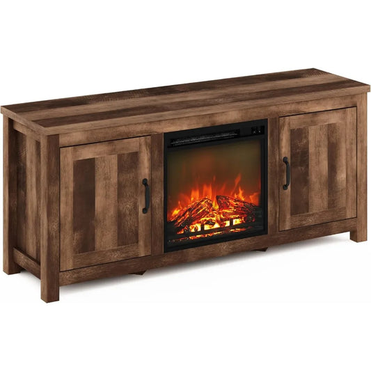 XMSJ Farmhouse Barn Door Fireplace Stand TV Storage Cabinet