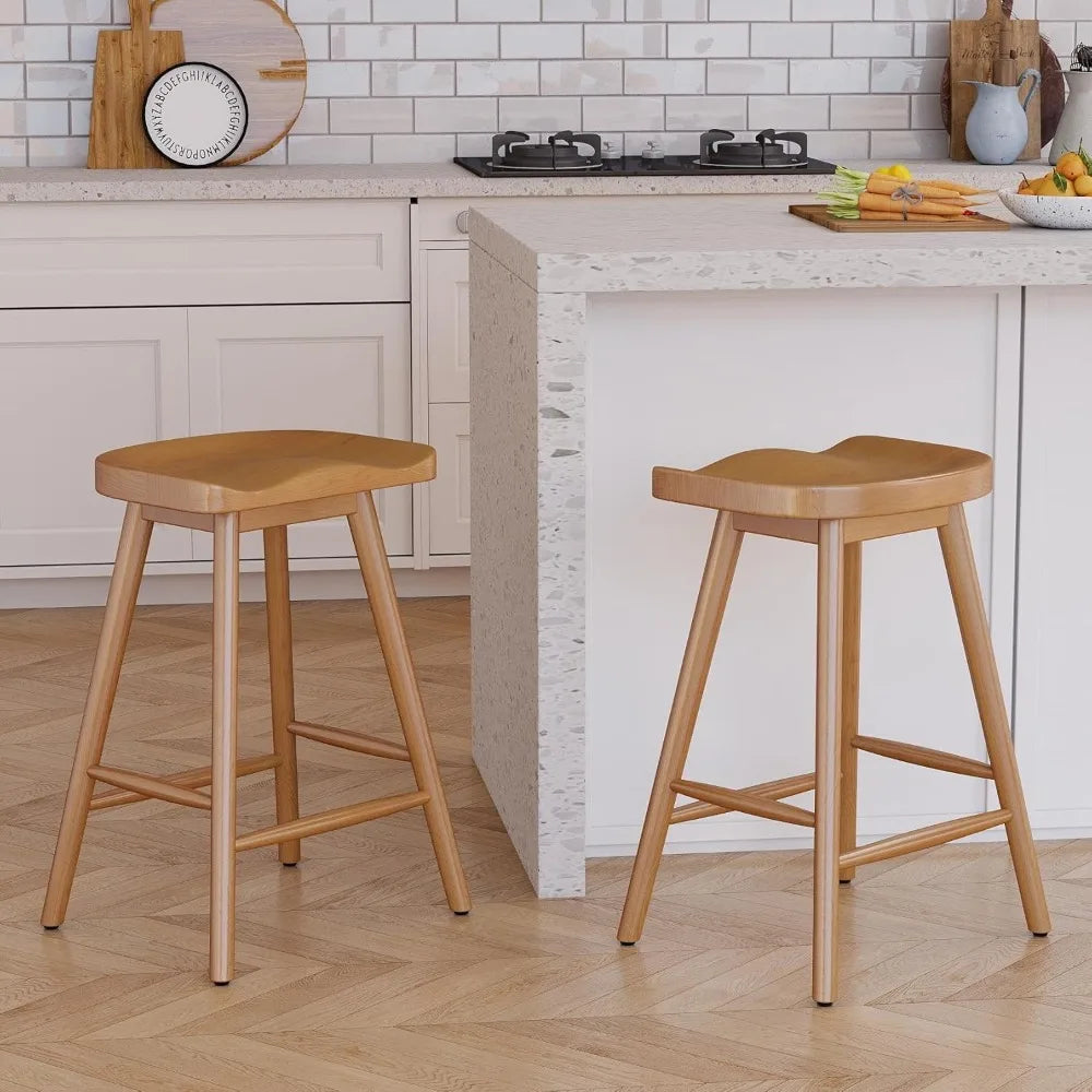 DAFIFY Set Of 2 Ergonomic Wooden Bar Stools With Footrests