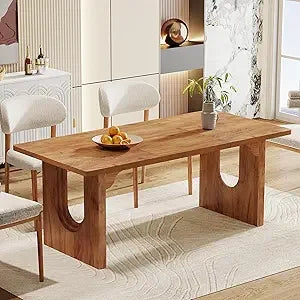 RBXC Modern Dining Table With Wood Pedestal Base Kitchen