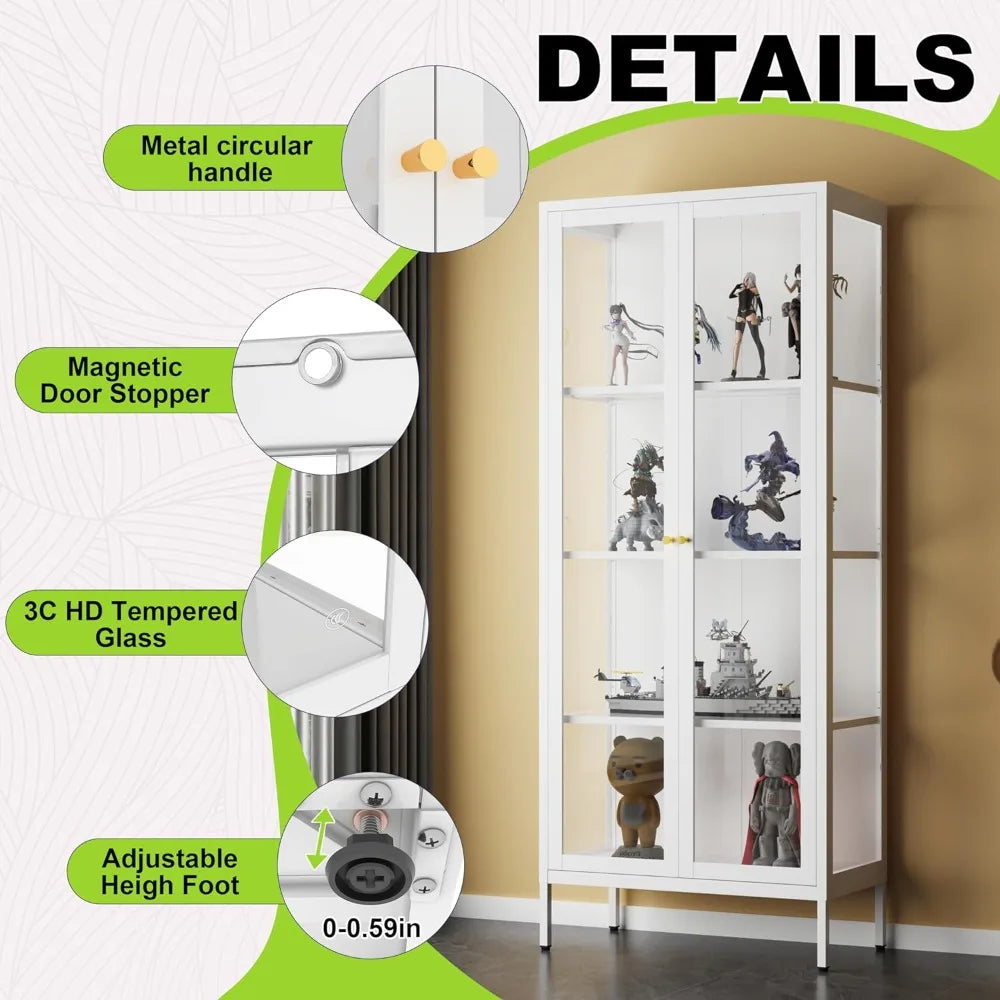 MKDK Glass Door Display Cabinet 4 Tier Tempered Glass Curio