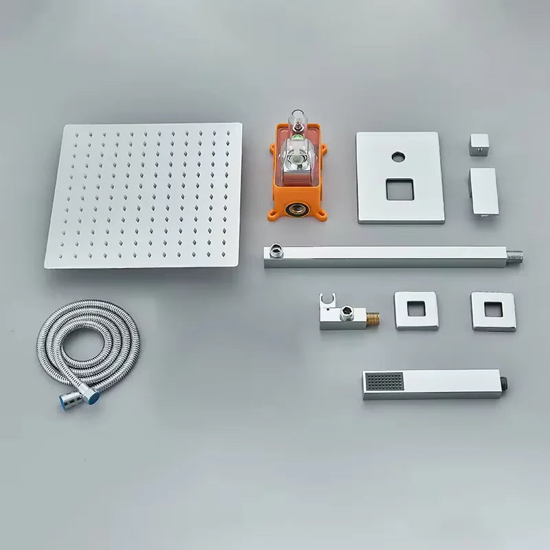 Rozin Chrome Rainfall Shower System Concealed Wall Mounted Mixer Faucet