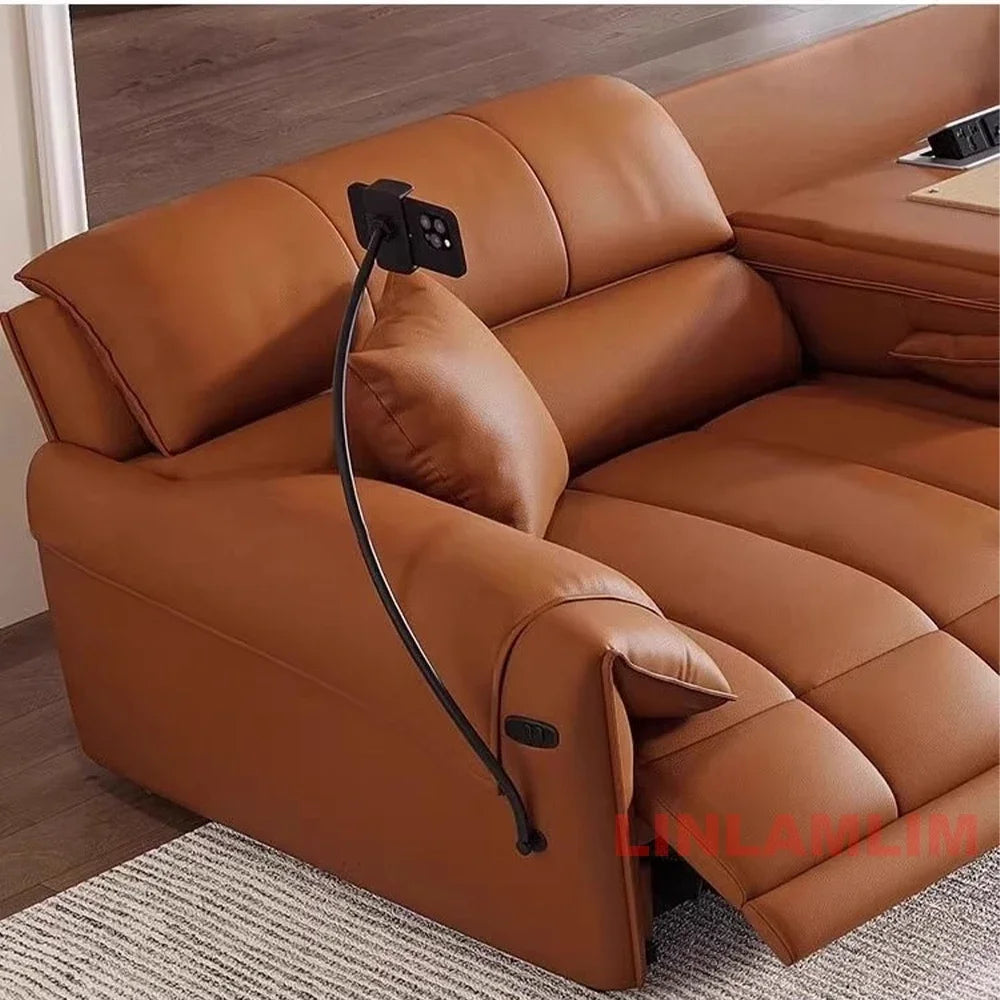 Linlamlim Modern Electric Reclining Leather Sofa With USB Center Console