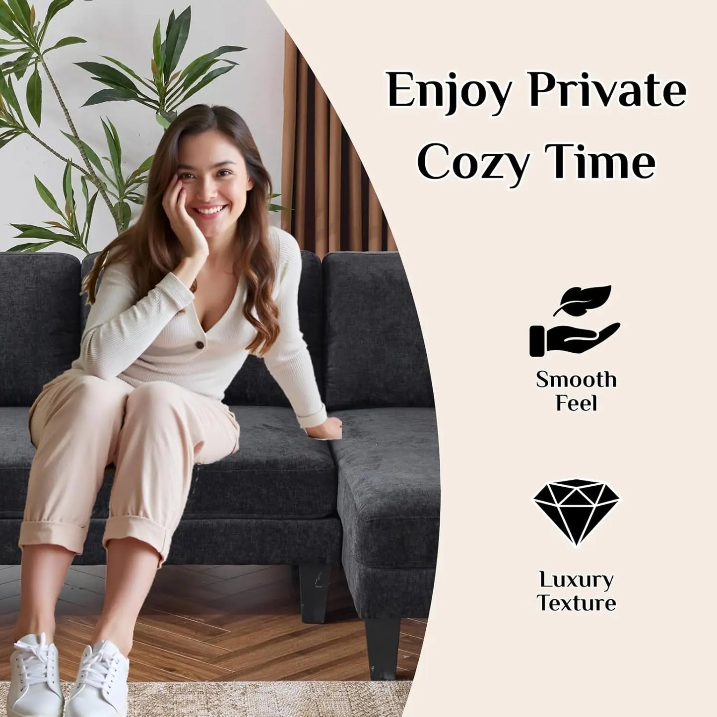 U Shaped Sectional Sofa With Chenille Upholstery And Wood Legs