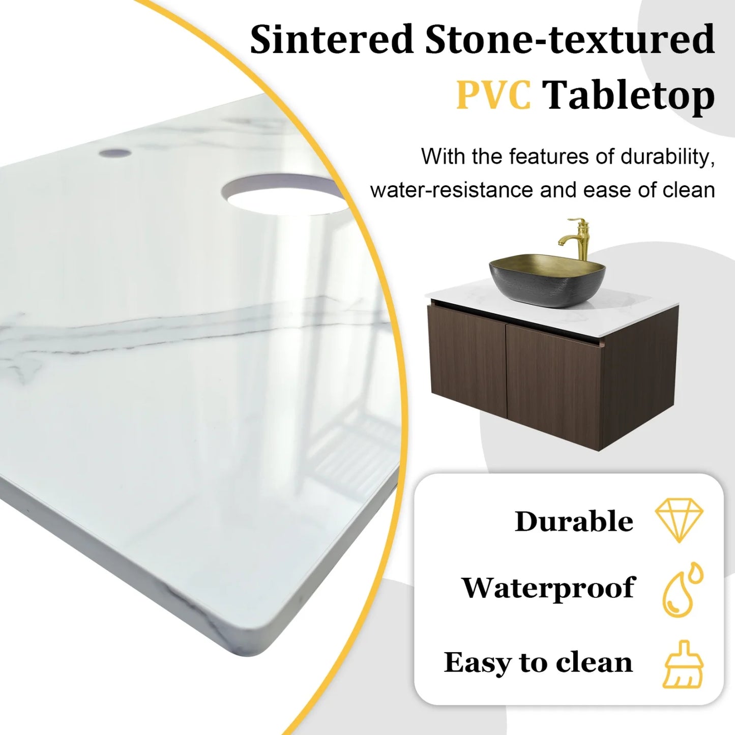 Floating Bathroom Vanity Sink Combo With Ceramic Basin Stone Top