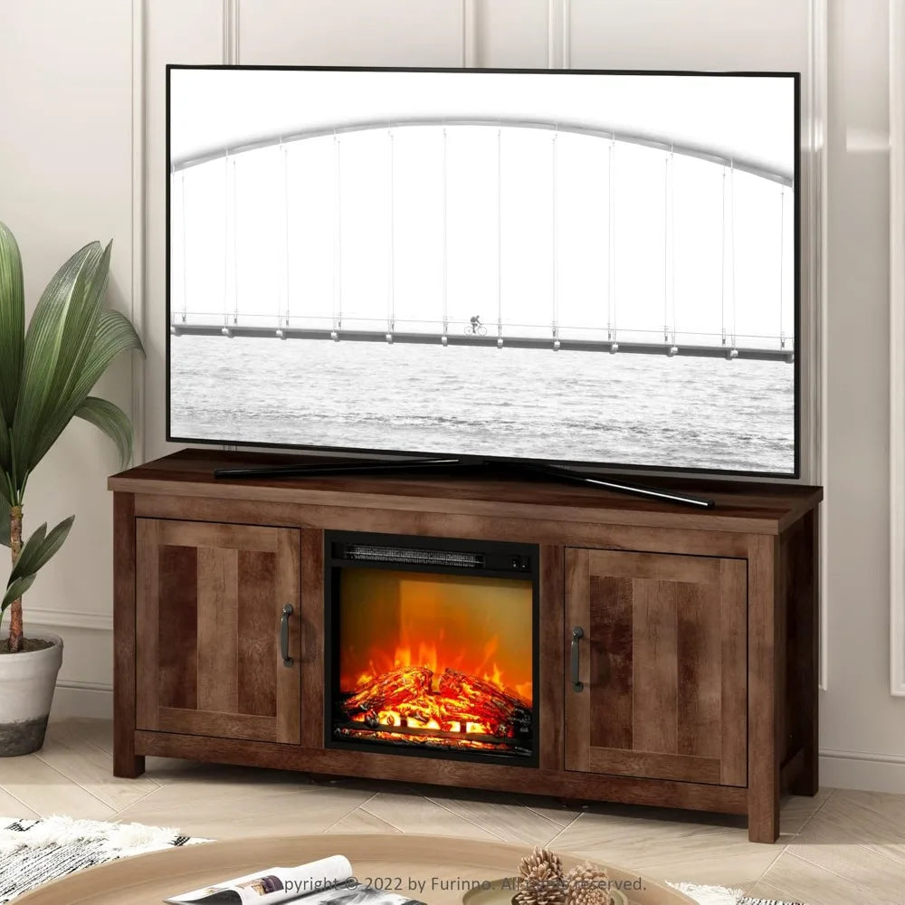 XMSJ Farmhouse Barn Door Fireplace Stand TV Storage Cabinet