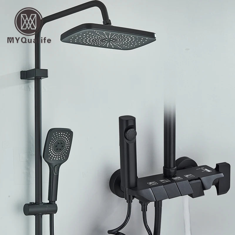 MYQualife Brass Shower Set Bath Faucets Hot Cold Waterfall System