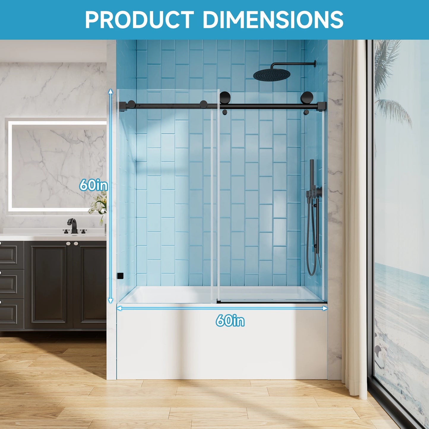 Sh.Kl Single Sliding Bathtub Shower Door with Tempered Glass