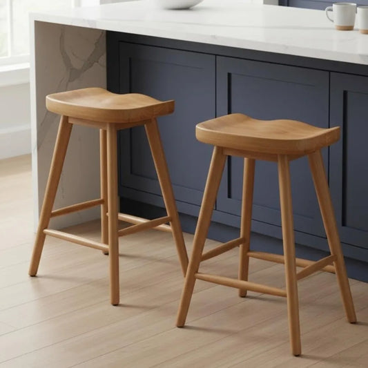 DAFIFY Set Of 2 Ergonomic Wooden Bar Stools With Footrests