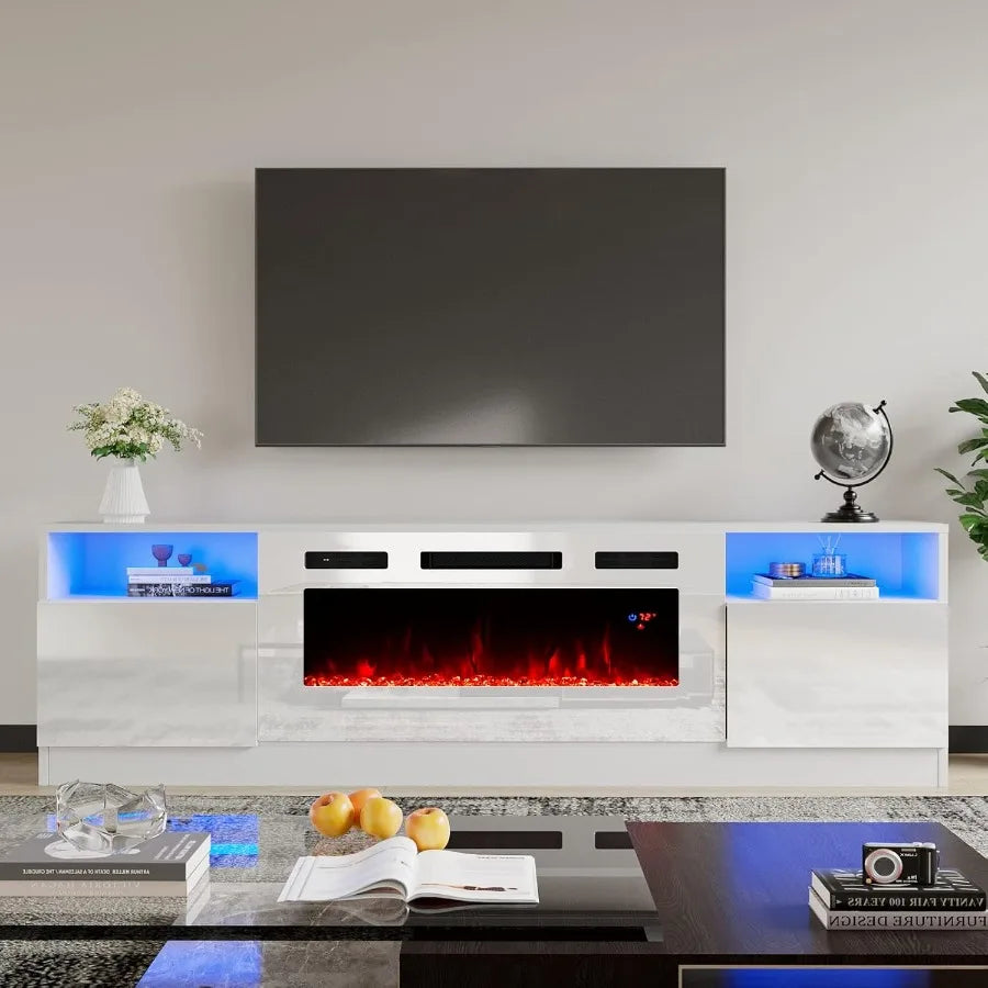LISM TV Stand With Electric Fireplace LED Light Entertainment Center