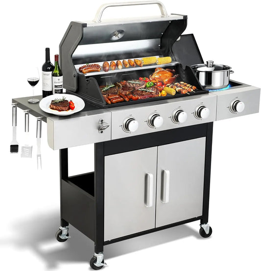 4 Burner Propane Gas BBQ Grill With Side Burner Stainless Steel