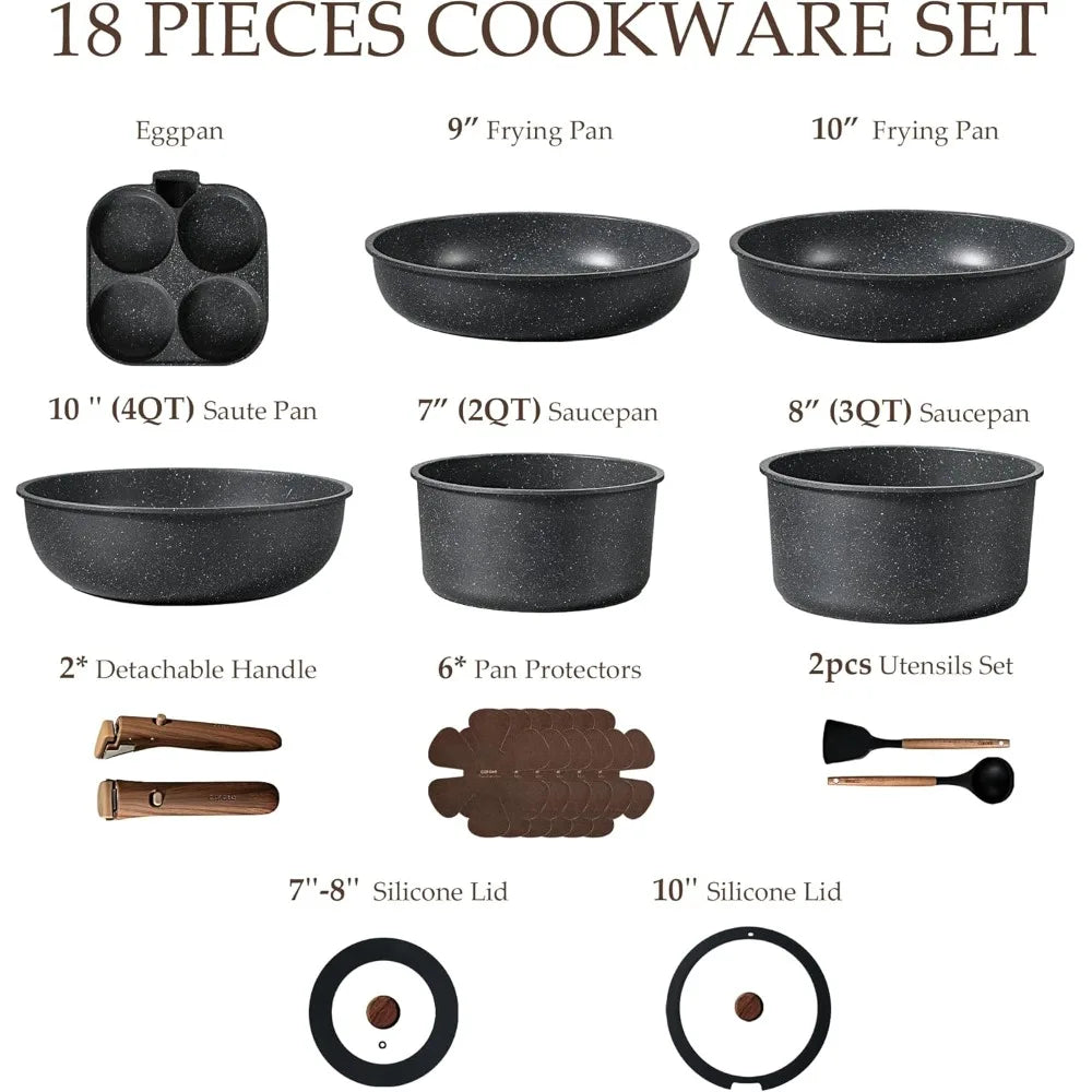 Carote Nonstick Pots And Pans Set With Detachable Handles