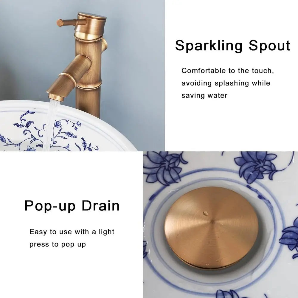 Ceramic Vessel Sink With Faucet And Drain For Bathroom Vanity