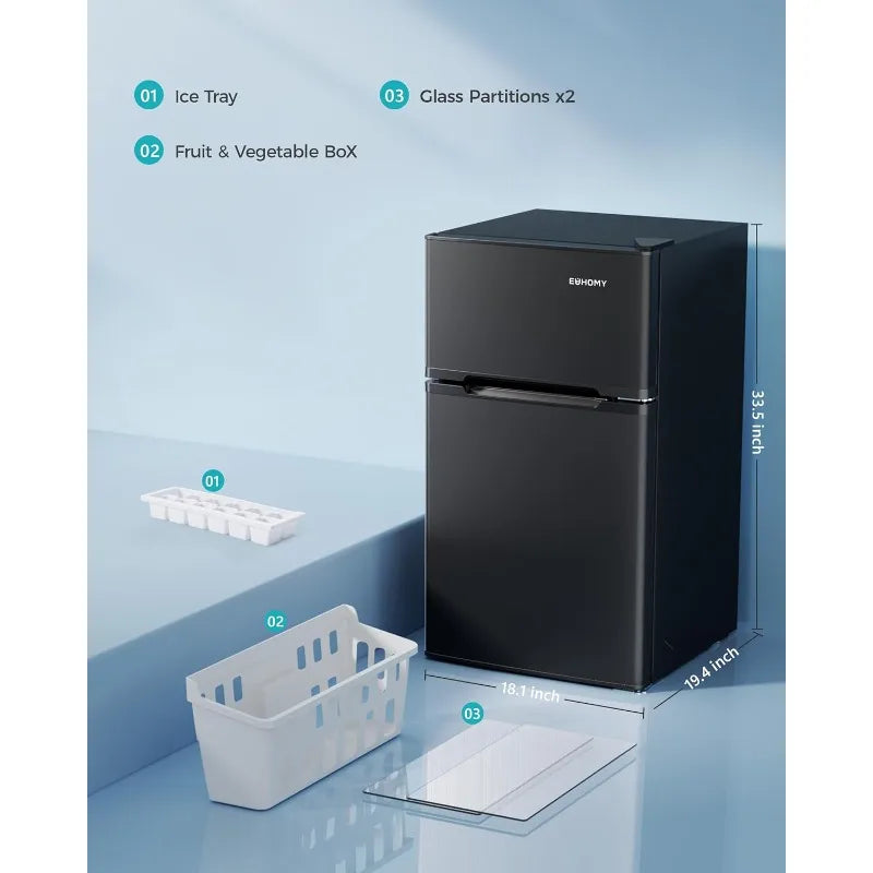 Euhomy Mini Fridge With Freezer Dorm Refrigerator Two Door