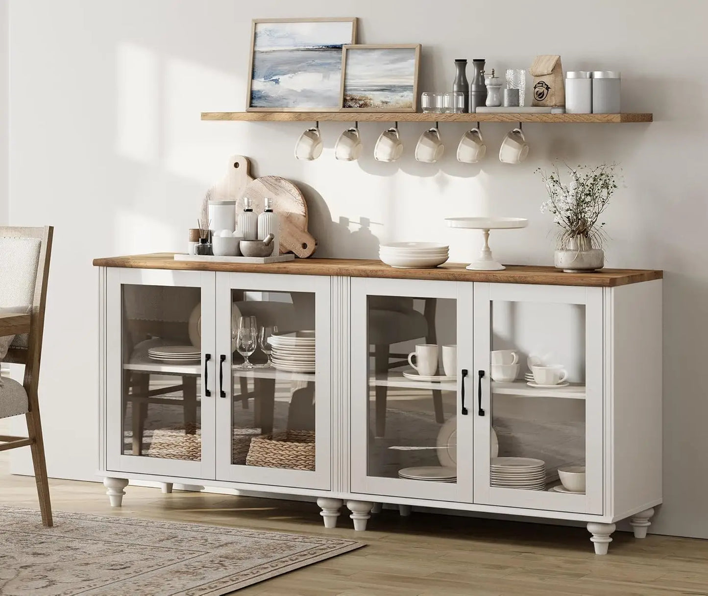 Sideboard Buffet Cabinet With Glass Doors For Kitchen Storage